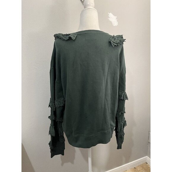 Maeve Ruffled Eyelet Sweatshirt Anthropologie Green Size XL - Picture 4 of 11